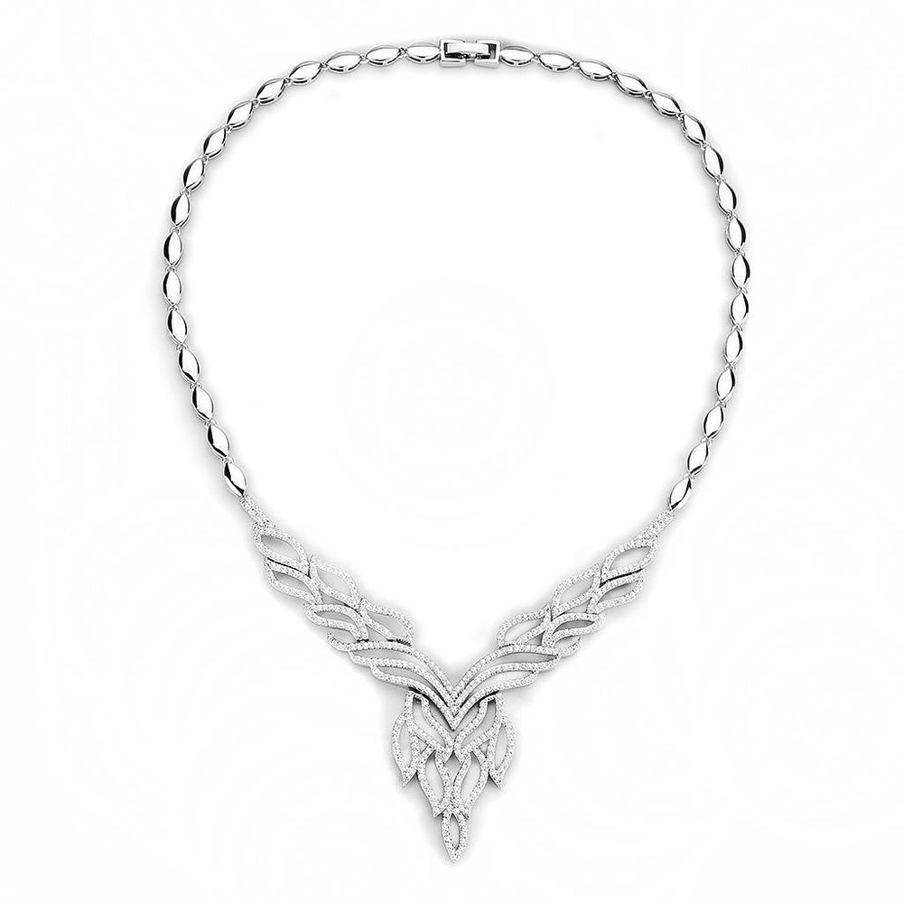 3W1418 - Rhodium Brass Jewelry Sets with AAA Grade CZ  in Clear