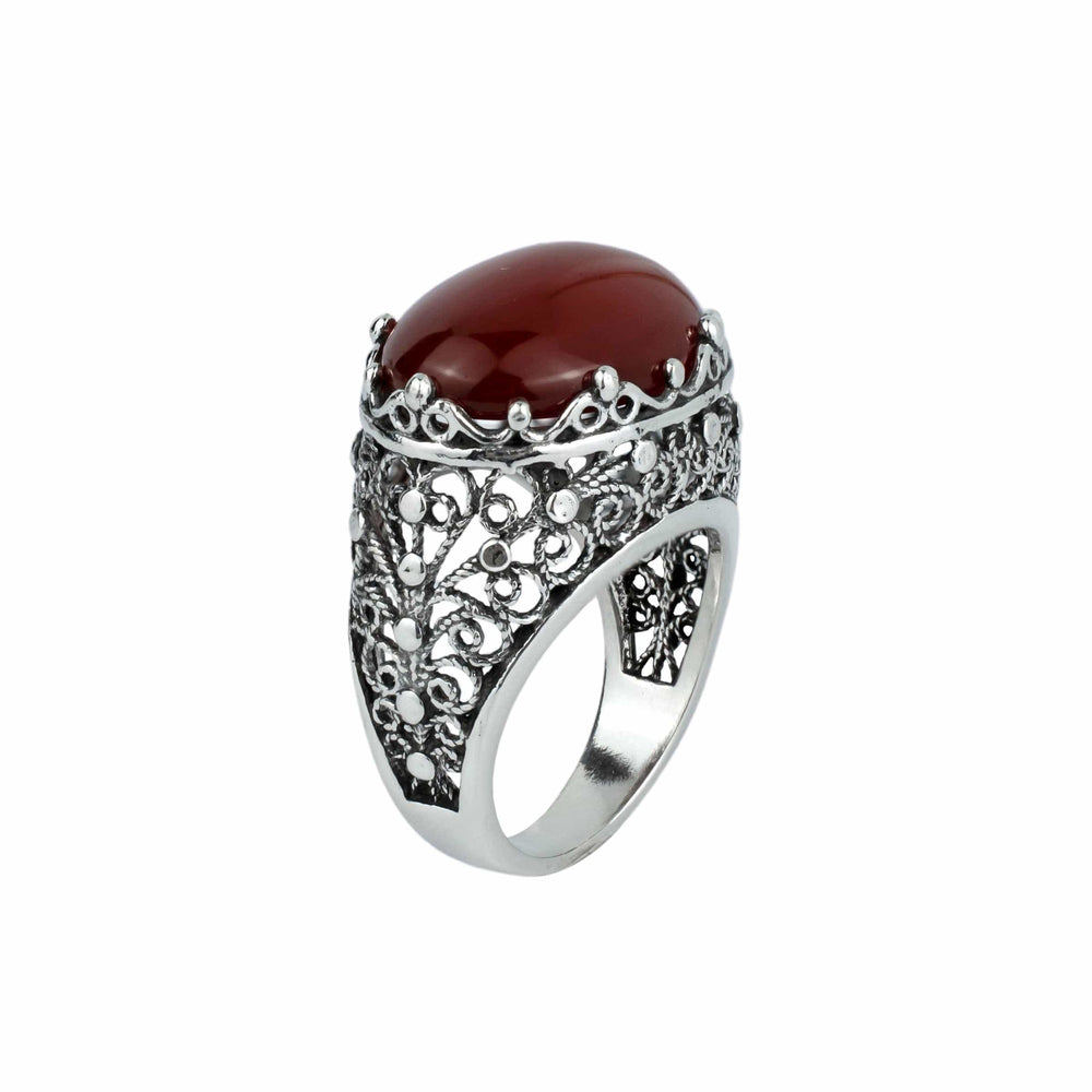 Filigree Art Carnelian Gemstone Women Silver Dome Statement Ring
