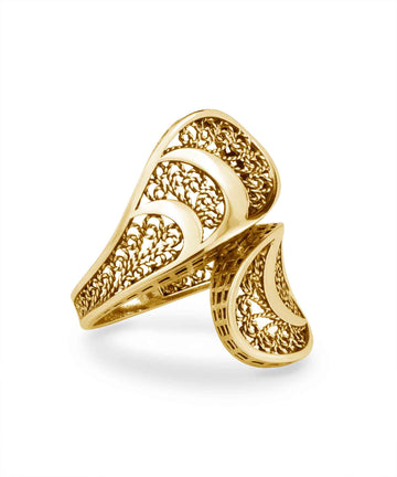 Gold Plated Sterling Silver Filigree Art Women Twisted Bypass Cocktail