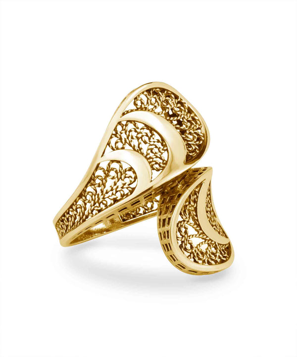 Gold Plated Sterling Silver Filigree Art Women Twisted Bypass Cocktail