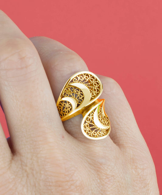 Gold Plated Sterling Silver Filigree Art Women Twisted Bypass Cocktail