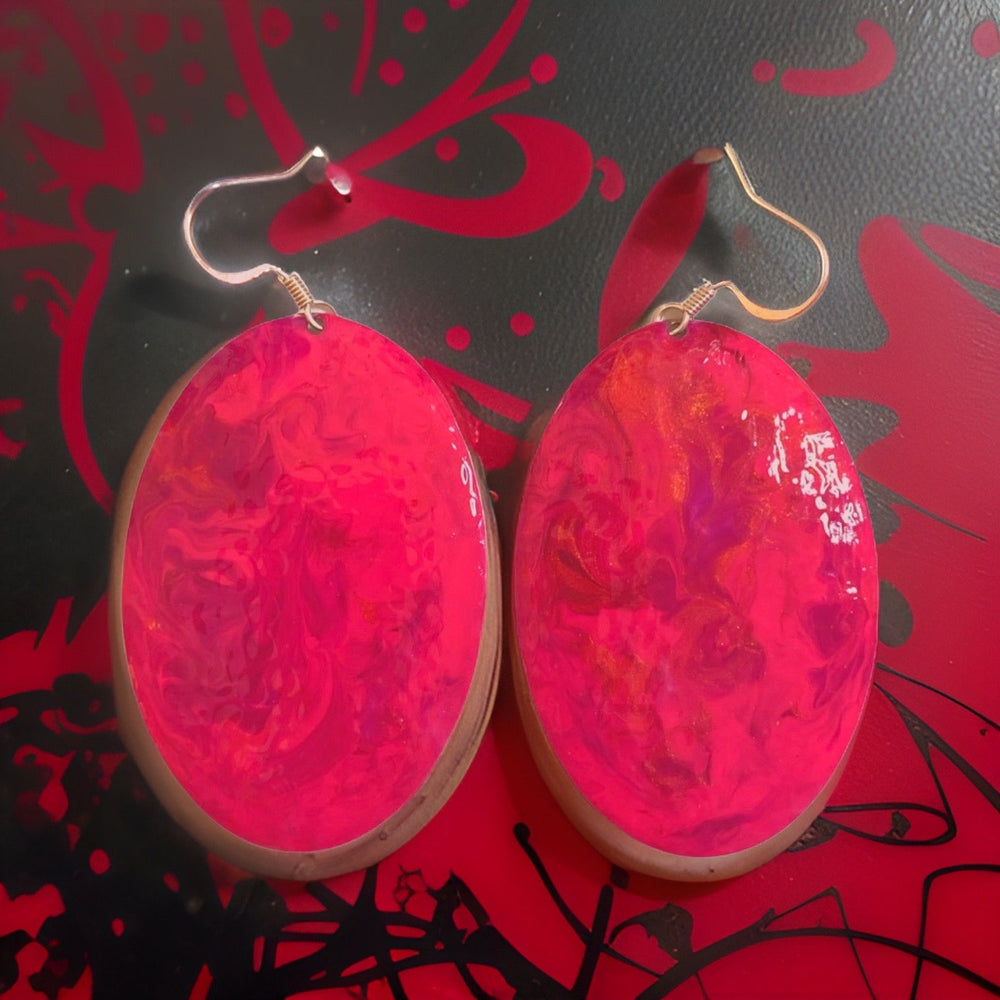Pink Marble Oval Dome Lures of Love Earrings