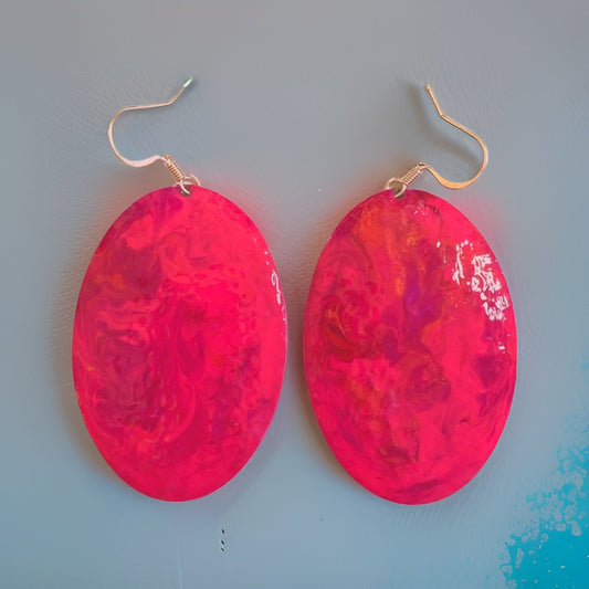 Pink Marble Oval Dome Lures of Love Earrings