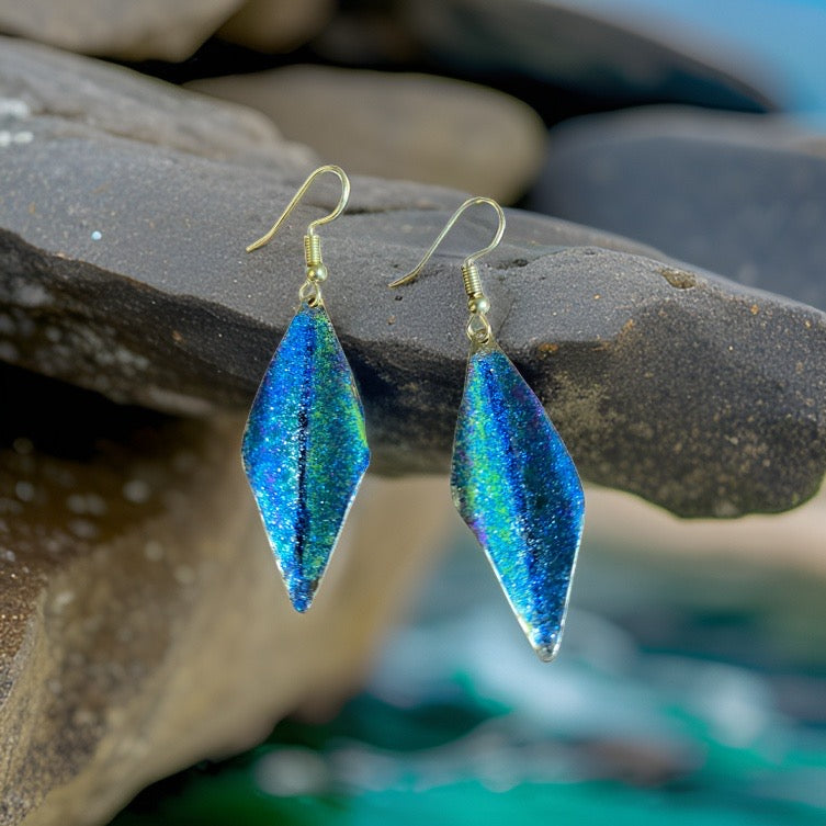 Art Deco Hand Painted Blue Green Wavy Earrings